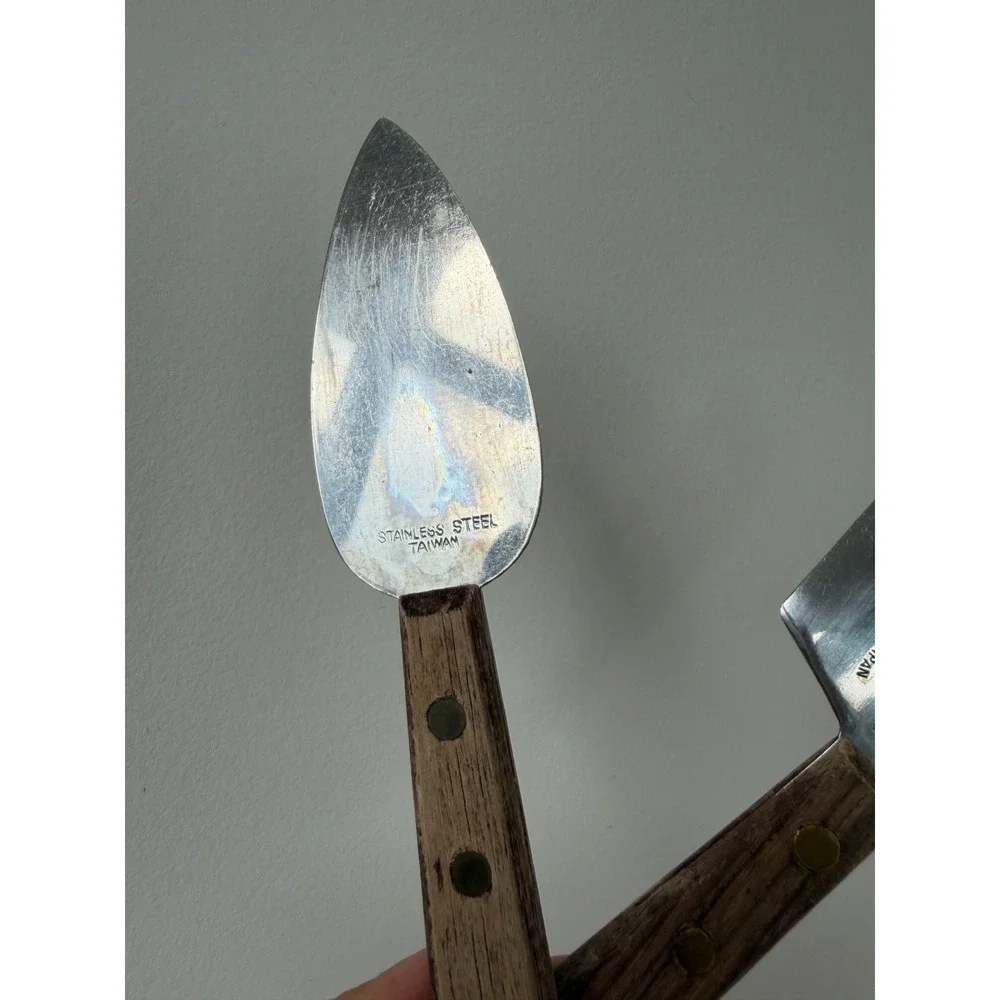 Vintage Vermillion Cheese Knife Spreader Set Stainless Steel Wood Handle Japan‎